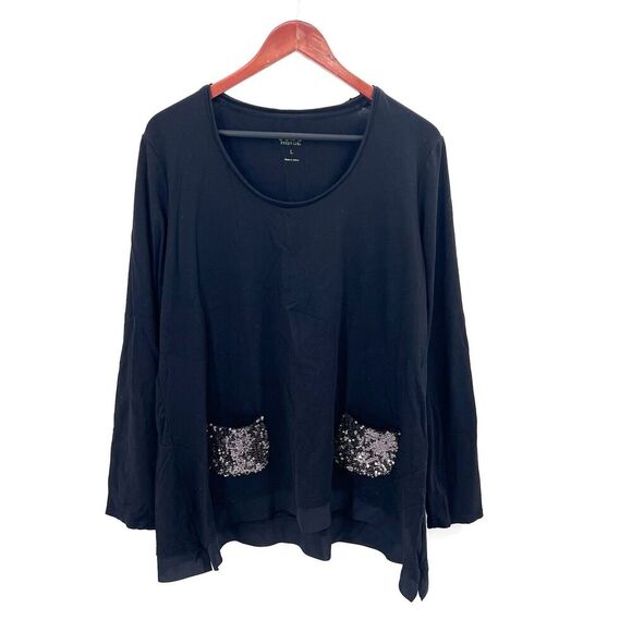LOGO by Lori Goldstein Black Long Sleeve Shark Bite Hem Tunic Top - Picture 1 of 4